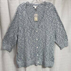 CJ Banks NEW Baby Blue/White Cardigan Sweater SZ 2X crochet details cotton blend